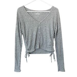 Grey Ribbed Scrunch Hollister Top